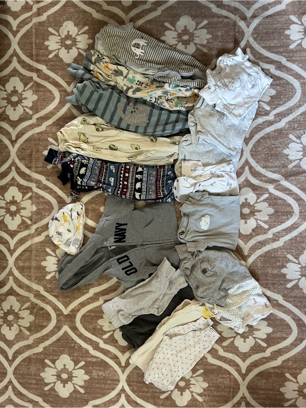 Baby Boy Mixed Onesie & Outfit Bundle - Gray, Blue, Cream